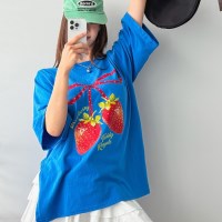 딸기 나염 코튼 트임 박스티
