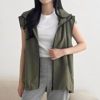 [홍은]남녀공용 오버핏 후드 스트링 조끼 여름 패션 베스트