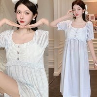 시원한 여름원피스잠옷 여성 상하의 프릴 캡내장 반팔 파자마