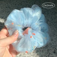 귀여운 블루 오간자 비즈 곱창밴드 헤어밴드 머리끈