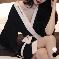 옷자락 포인트 미니멀 여자 홈웨어 배색 레커링 찰랑핏 샤워 가운