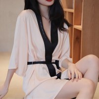 옷자락 미니멀 여자 고급 호캉스 실크 라운지웨어 잠옷 가운 미니멀