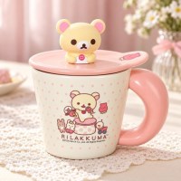 리락쿠마 피규어 뚜껑 머그컵 핑크