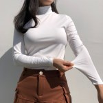 여성 봄 가을 겨울 솔리드하이넥 긴팔이너 로로얼로이