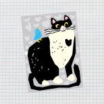 엽서 카드 고양이와 작은새