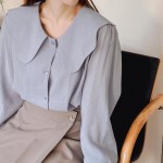 여자 물결 빅카라 빅사이즈 크림 블라우스