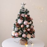 크리스마스 60cm 미니트리 LED 조명 풀세트 핑크 장미