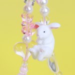 [무료배송] 엉덩이가 귀여운 토끼 비즈 스트랩 핑크 리본 핸드폰줄