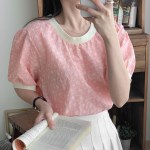 여자 플라워펀칭티셔츠 자수 벚꽃룩 블라우스