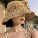 버킷햇 라탄 자외선차단 벙거지 모자 여성 밀짚 웨이브와이어 여름