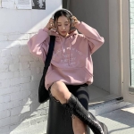 봄 오버핏 핑크 레터링 여자 후드 티셔츠