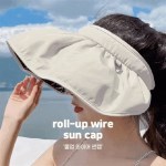 롤업 와이어 썬캡 헤어밴드 겸용 밀짚 여자 선캡 썬캡 모자
