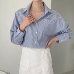 여자 여름 오피스룩 오버핏 스트라이프 면 셔츠