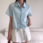 여자 시스루 여름남방 흰색 스트랩 반팔 셔츠