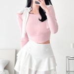 여자 봄 쉬폰 리본 오프숄더 긴팔 티셔츠