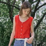 FRILL PUNCHING KNIT VEST_RED