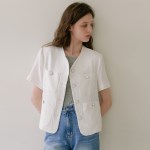 Bold Button Tweed Jacket - Ivory
