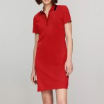 타미힐피거 여성 스플릿 넥 Polo 드레스 Primary Red