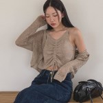 여자 여름 시크 셔링 나시 그물 가디건 세트