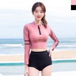 블레오 여성 크롭 하이웨스트 캡내장 수영복 래쉬가드 세트