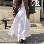 리모주 다트 리본 셔링 플레어 밴딩 롱 스커트