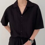 2컬러 남성 플리츠 오픈카라 반팔 셔츠 남자 세미정장 패션