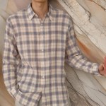 남자 얇은 톤다운 루즈핏 주름남방 체크 셔츠
