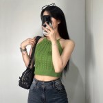 여성 꽈배기 홀터넥 니트 나시 티 3color 슬리브리스 여름 비치웨어