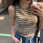 여자 여름 초가을 여행 편한 줄무늬 피서 나시 패션