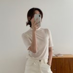 텐셀 얇은 반목 기본핏 여성 페미닌 폴라 니트