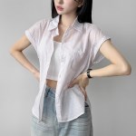 스트라이프 롤업 박시 반팔 셔츠 to-2505c