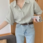 크룸로프 지지미 아사면 스트라이프 반팔 셔츠