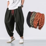 남성 데일리 차이나풍 면마 와이드 배기 팬츠