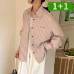 1+1 데일리 체크 루즈핏 남방 봄 가을 긴팔 여성 셔츠