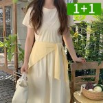 1+1 여성 플레어 뷔스티에 여름 브이넥 나시 심플 민소매 롱 원피스