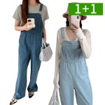 1+1 데일리 데님 와이드 점프수트 오버롤 바지 멜빵 팬츠