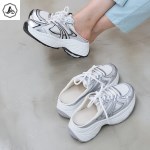 [애슬릿]여성 실버 메쉬 뮬 스니커즈 블로퍼 슬리퍼