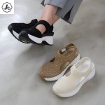 [애슬릿]여성 큐빅 스판 펀칭 슬립온 키높이 운동화