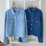 연청 진청 캐주얼 데일리 여성 카라 데님 오버핏 셔츠