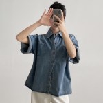 데님 박시핏 반팔 셔츠 남방 to-2510c