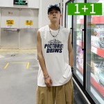 1+1 여름 오버핏 라운드 남자 나시티 프린팅 민소매 티셔츠 남성 나
