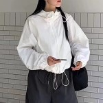 후드 크롭 스트링 무지 베이직 바람막이 집업