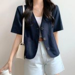 여성 여름 데일리 반팔 자켓 1P 단추 노카라 오피스룩