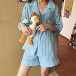 블루 스트라이프 파자마세트 잠옷세트 홈웨어