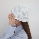 여자 키치룩 네트 리본 끈조절 여름 비니 모자