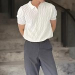 남자 오픈 카라넥 패턴 무지컬러 반팔 티셔츠