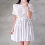 여자 허리스트링 미니 반팔 캉캉 원피스