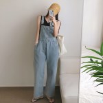 루한스크 와이드핏 데님 연청 오버롤 멜빵 팬츠