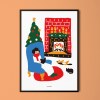 벽난로 앞 풍경 M 유니크 인테리어 디자인 포스터 겨울 크리스마스