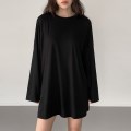 여자 가을 레이온 스판 무지 트임 긴팔 롱 티셔츠 10TS0900